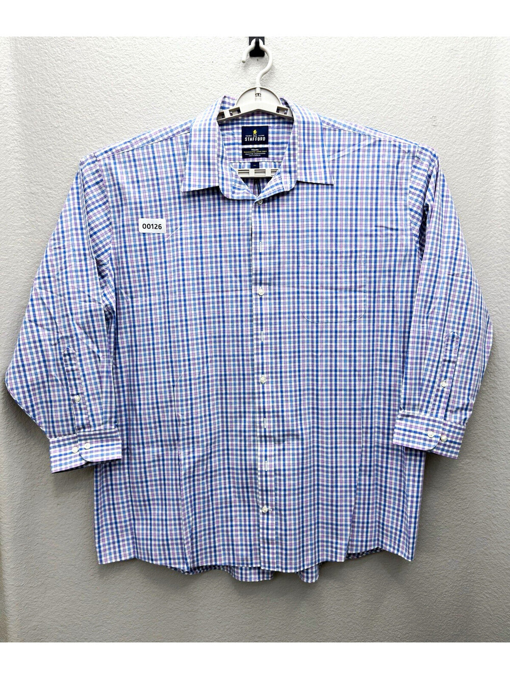 Stafford Performance Super Shirt Big Fit Check Blue/Purple Dress Shirt 19 34/35